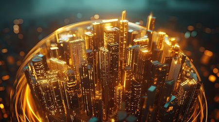 A 3D-rendered globe with gold bars rising from key financial hubs, representing global gold investment growthの素材