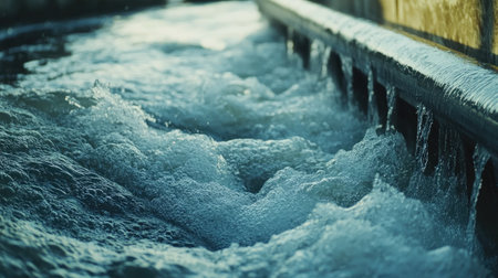 A close-up of wastewater flowing through a filter.の素材
