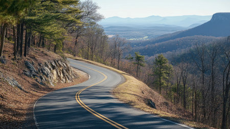 Winding mountain road leading to a scenic overlookの素材