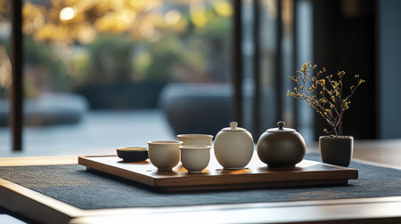 Traditional Korean tea ceremony with delicate porcelain and fragrant teaの素材