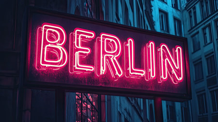 Neon sign with the word "BERLIN"の素材