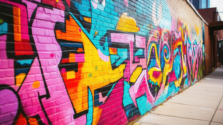 Vibrant graffiti art on a city wallの素材