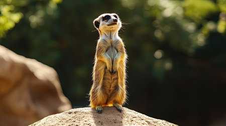 Playful meerkat standing on its hind legsの素材