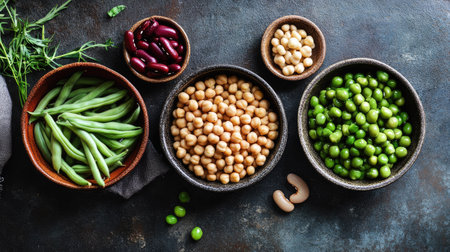 Variety of beans, such as green beans, kidney beans, and chickpeasの素材
