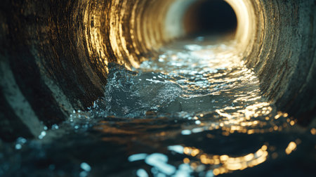 A close-up of wastewater flowing through a pipe.の素材