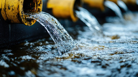 A close-up of wastewater flowing through a pipe.の素材