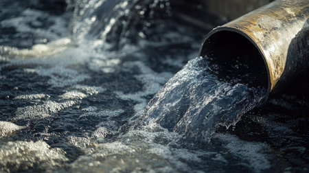 A close-up of wastewater flowing through a pipe.の素材