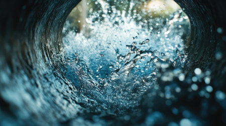 A close-up of wastewater flowing through a pipe.の素材