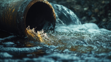 A close-up of wastewater flowing through a pipe.の素材