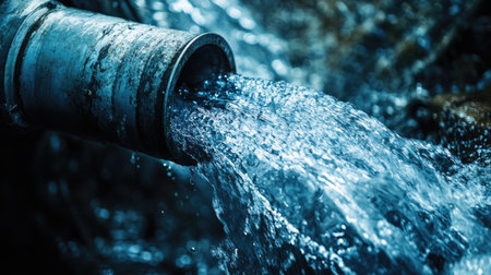A close-up of wastewater flowing through a pipe.の素材