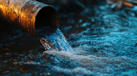 A close-up of wastewater flowing through a pipe.の素材