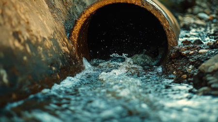 A close-up of wastewater flowing through a pipe.の素材