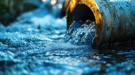 A close-up of wastewater flowing through a pipe.の素材