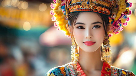A beautiful Thai woman in a traditional costume.の素材