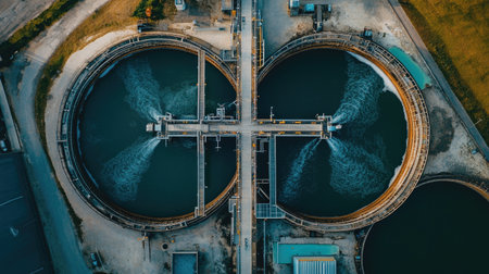 A wastewater treatment plant with a wastewater reclamation facility.の素材