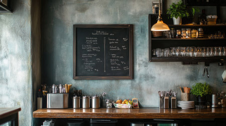 A chalkboard with a handwritten recipe hanging on a wallの素材