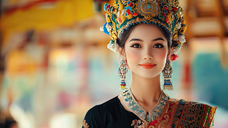 A beautiful Thai woman in a traditional costume.の素材