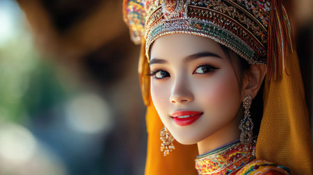 A beautiful Thai woman in a traditional costume.の素材