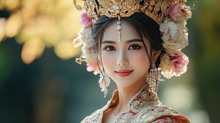 A beautiful Thai woman in a traditional costume.の素材