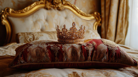 A golden crown resting on a pillowの素材