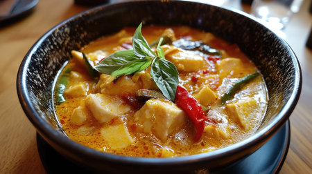 A delicious Thai curry served in a bowl.の素材
