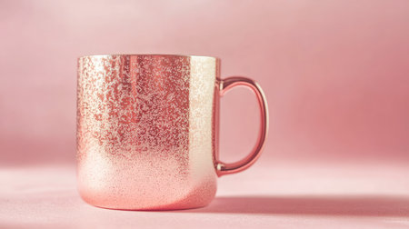 A pink gold mug with a shimmering metallic finishの素材