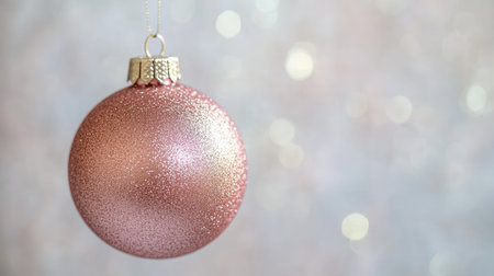 A pink gold Christmas ornament with a shimmering metallic finishの素材