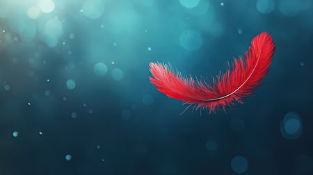 A red feather floating in the airの素材
