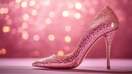 A pink gold high heel shoe with a sparkling rhinestone heelの素材