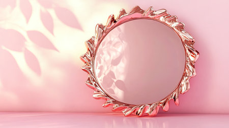 A pink gold mirror with a shimmering metallic frameの素材