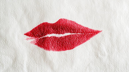 A red lipstick smear on a white napkinの素材