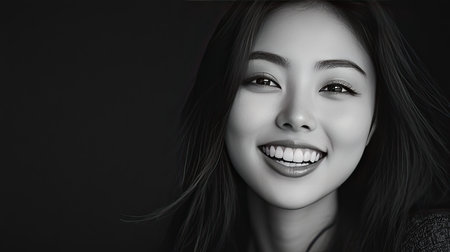 An Asian model with a confident smile, striking a powerful pose.の素材