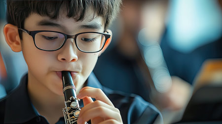 A student practicing a musical instrumentの素材