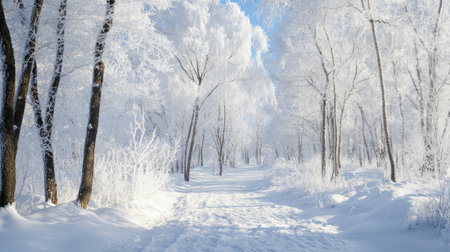 Snowy forest with trees covered in ice -の素材