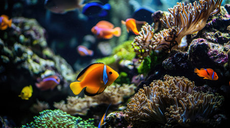 Vibrant coral reef teeming with colorful fishの素材