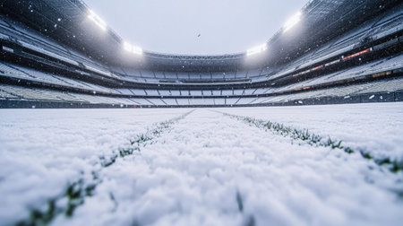 A stadium with a field covered in snow, waiting for the next season.の素材