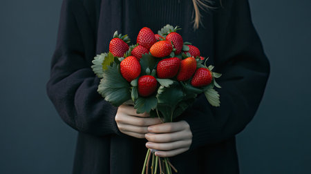 A person holding a bouquet of strawberriesの素材
