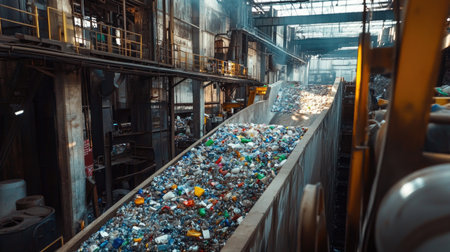 Recycling industry facility processing plastic and metal waste into new materials for manufacturingの素材