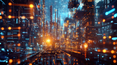 AI in industry, analyzing data and predicting trends to enhance productivity and reduce wasteの素材