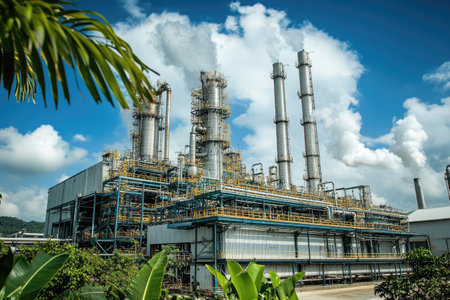 Factories with advanced pollution control technology reducing emissions while maintaining high productivityの素材