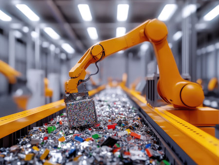 Recycling industry with robots efficiently sorting and processing recyclable materialsの素材