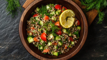 Teff and millet salad with teff, millet, and a lemon-dill dressing.の素材