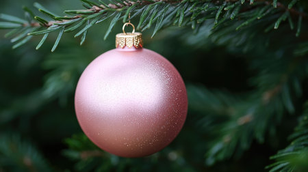 A pink gold Christmas ornament with a shimmering metallic finishの素材