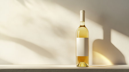 A bottle of white wine with a modern, minimalist backgroundの素材