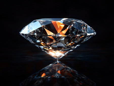 A stunning close-up of a perfectly cut diamond, showcasing its brilliant facets and clarity under studio lightingの素材