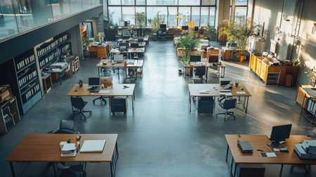 clean and organized workplace with neatly arranged desks and sanitized surfaces, promoting cleanliness and productivityの素材