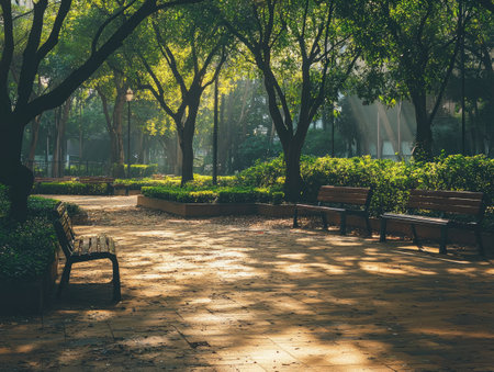 outdoor park area free of litter and clutter, showcasing cleanliness and the care of public spacesの素材