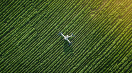 Drone technology monitoring crops and providing aerial analysis in agricultureの素材