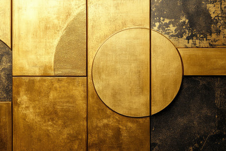 Abstract gold pattern with bold geometric shapes, modern design with metallic textures, luxurious and artisticの素材