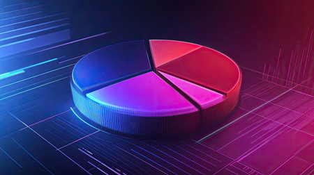 Animated pie chart with rotating segments, smooth transitions, futuristic design with dynamic color gradientsの素材